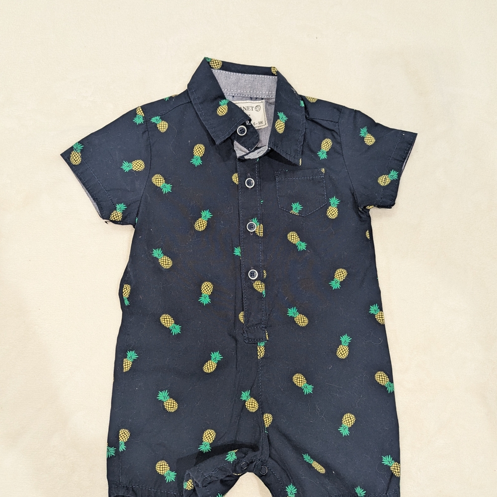 Free Planet Pineapple Print Button Up Baby Playsuit Romper